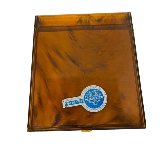 Vintage Womens Face Makeup Powder Vanity Compact Mirror West Germany Brown - Picture 9 of 9